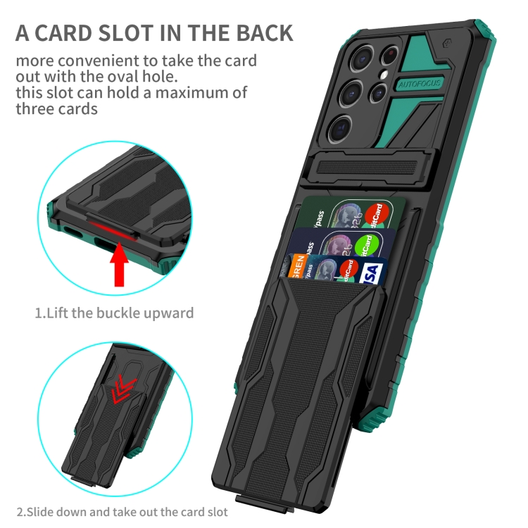 For Samsung Galaxy S21 5G Armor Card PC + TPU Shockproof Case with Card Slot & Invisible Holder(Dark Green) For Samsung Galaxy S21 5G Armor Card PC + TPU Shockproof Case with Card Slot & Invisible Holder(Dark Green)