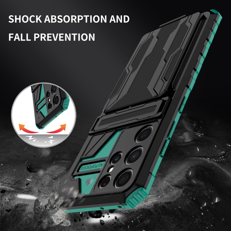 For Samsung Galaxy S21 5G Armor Card PC + TPU Shockproof Case with Card Slot & Invisible Holder(Dark Green) For Samsung Galaxy S21 5G Armor Card PC + TPU Shockproof Case with Card Slot & Invisible Holder(Dark Green)