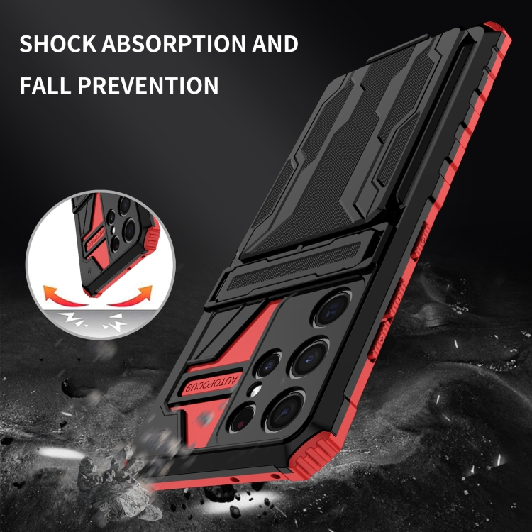 For Samsung Galaxy S21 Ultra 5G Armor Card PC + TPU Shockproof Case with Card Slot & Invisible Holder(Red) For Samsung Galaxy S21 Ultra 5G Armor Card PC + TPU Shockproof Case with Card Slot & Invisible Holder(Red)