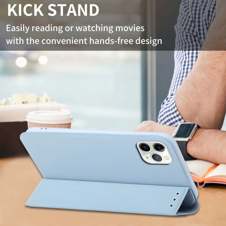 For iPhone 12 / 12 Pro 3-Folding Ultrathin Skin Feel Magnetic Solid Color Horizontal Flip Leather Case with Holder(Sky Blue) For iPhone 12 / 12 Pro 3-Folding Ultrathin Skin Feel Magnetic Solid Color Horizontal Flip Leather Case with Holder(Sky Blue)