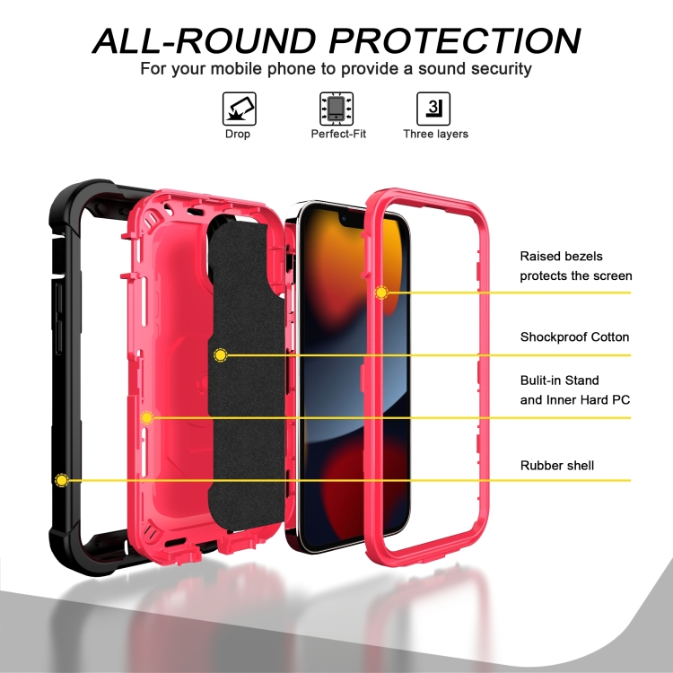 Para iPhone 13 mini PC + Funda protectora de goma de 3 capas a prueba de