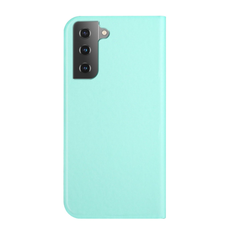 For Samsung Galaxy S21 5G 3-Folding Ultrathin Skin Feel Magnetic Solid Color Horizontal Flip Leather Case with Holder(Mint Green)