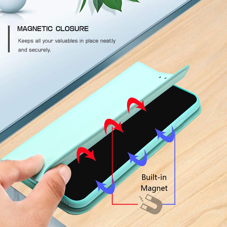 For Samsung Galaxy S21 5G 3-Folding Ultrathin Skin Feel Magnetic Solid Color Horizontal Flip Leather Case with Holder(Mint Green)
