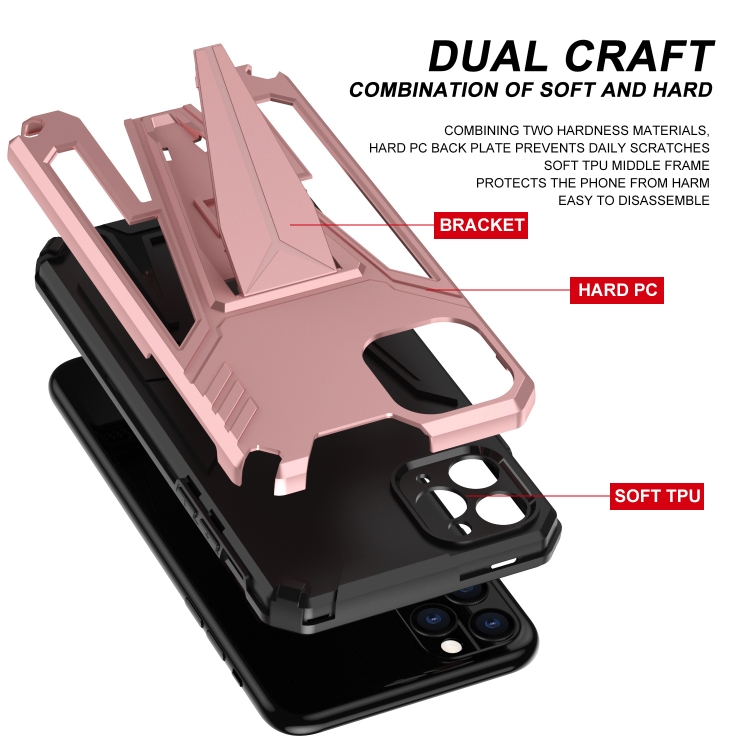For iPhone 11 Pro Super V Armor PC + TPU Shockproof Case with Invisible Holder (Rose Gold) For iPhone 11 Pro Super V Armor PC + TPU Shockproof Case with Invisible Holder (Rose Gold)