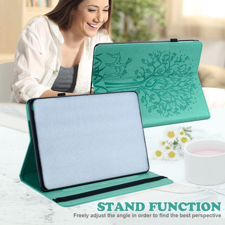 Tree & Deer Pattern Pressed Printing Horizontal Flip PU Leather Case with Holder & Card Slots & Sleep / Wake-up Function For iPad 9.7 2018/2017/Air 2/Air(Green) Tree & Deer Pattern Pressed Printing Horizontal Flip PU Leather Case with Holder & Card Slots & Sleep / Wake-up Function For iPad 9.7 2018/2017/Air 2/Air(Green)