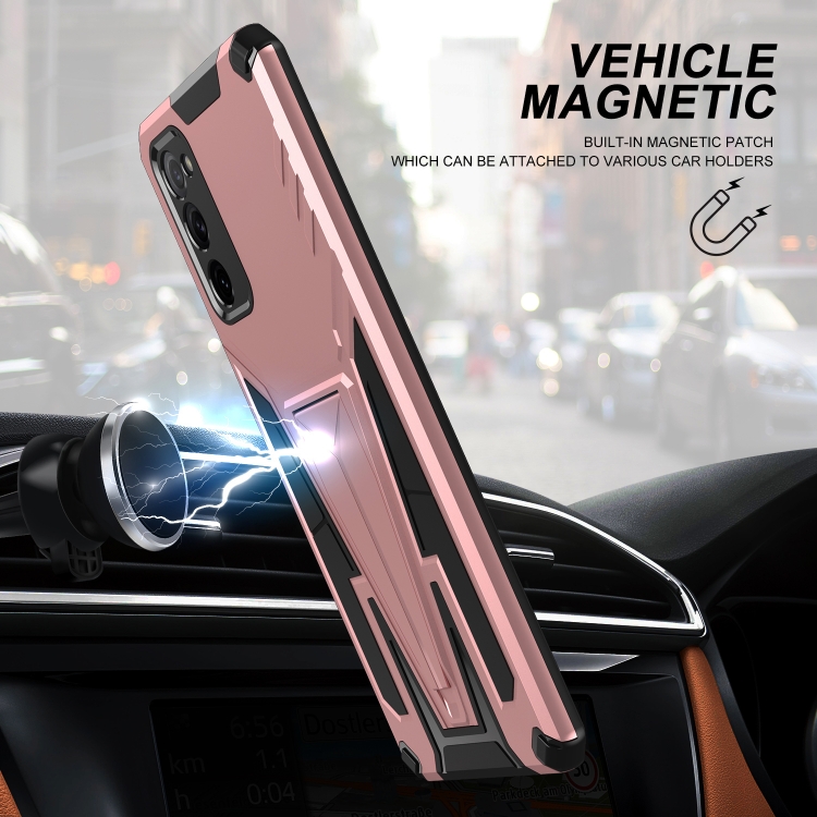 For Samsung Galaxy S20 FE Super V Armor PC + TPU Shockproof Case with Invisible Holder(Rose Gold) For Samsung Galaxy S20 FE Super V Armor PC + TPU Shockproof Case with Invisible Holder(Rose Gold)
