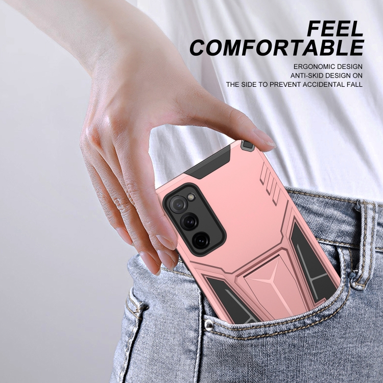 For Samsung Galaxy S20 FE Super V Armor PC + TPU Shockproof Case with Invisible Holder(Rose Gold) For Samsung Galaxy S20 FE Super V Armor PC + TPU Shockproof Case with Invisible Holder(Rose Gold)
