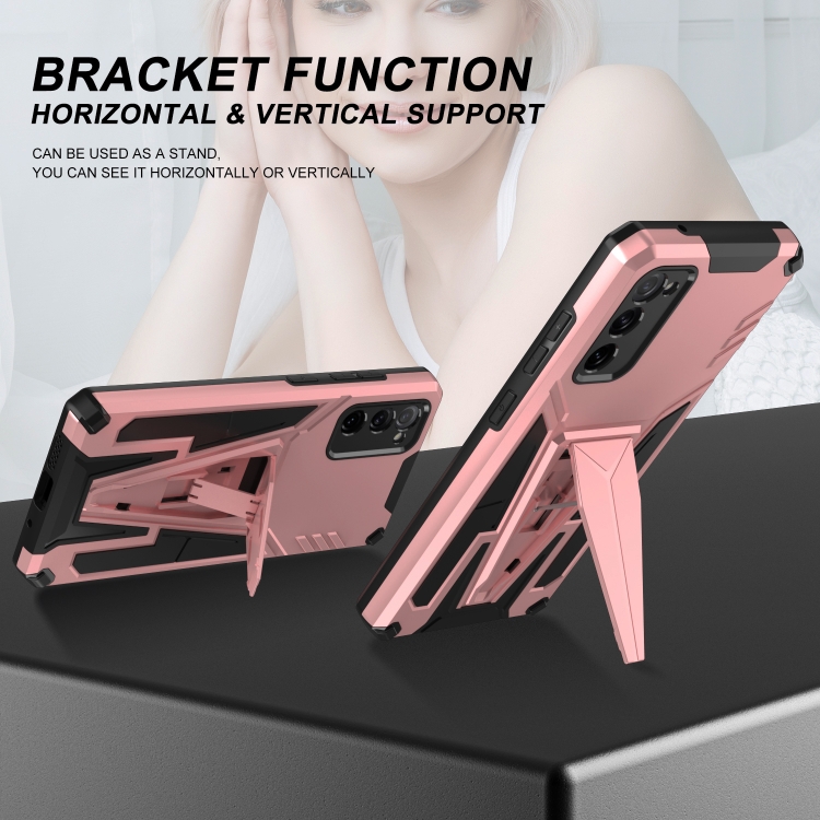 For Samsung Galaxy S20 FE Super V Armor PC + TPU Shockproof Case with Invisible Holder(Rose Gold) For Samsung Galaxy S20 FE Super V Armor PC + TPU Shockproof Case with Invisible Holder(Rose Gold)