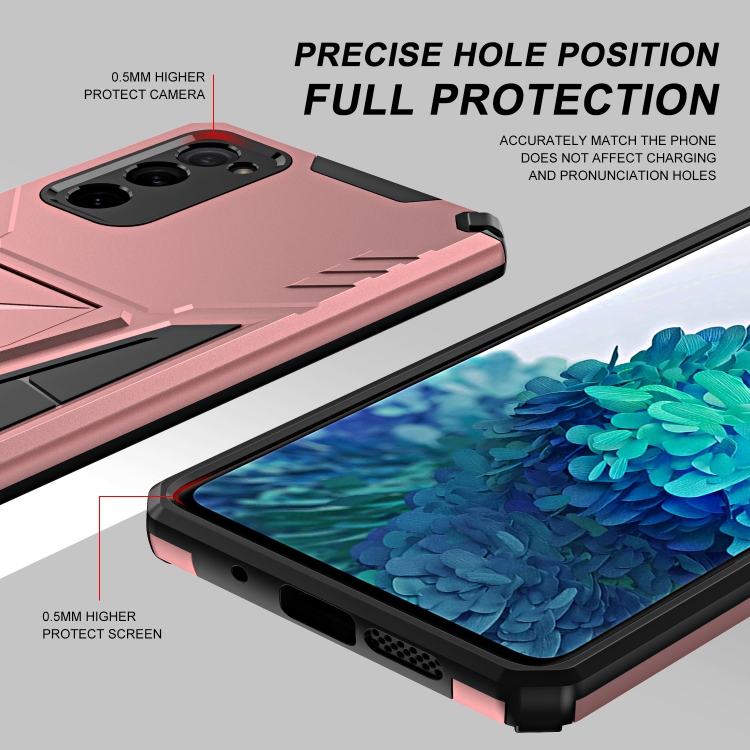 For Samsung Galaxy S20 FE Super V Armor PC + TPU Shockproof Case with Invisible Holder(Rose Gold) For Samsung Galaxy S20 FE Super V Armor PC + TPU Shockproof Case with Invisible Holder(Rose Gold)