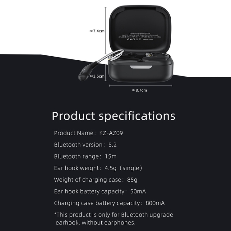 KZ AZ09 Bluetooth Earphone Ear Hook 5.2 Wireless Bluetooth Module Upgrade Cable, Style:B KZ AZ09 Bluetooth Earphone Ear Hook 5.2 Wireless Bluetooth Module Upgrade Cable, Style:B
