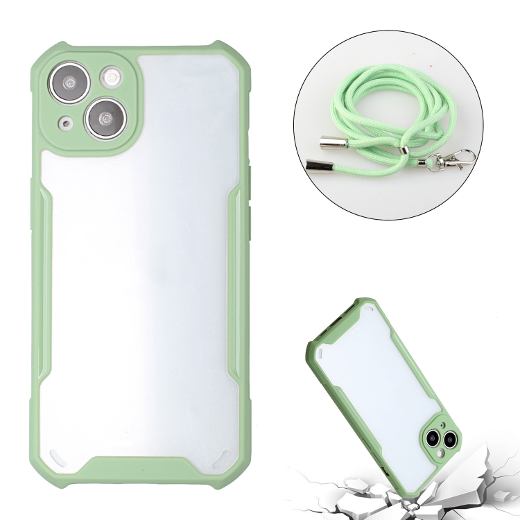For iPhone 13 mini Acrylic + Color TPU Shockproof Case with Neck Lanyard (Avocado Green) For iPhone 13 mini Acrylic + Color TPU Shockproof Case with Neck Lanyard (Avocado Green)