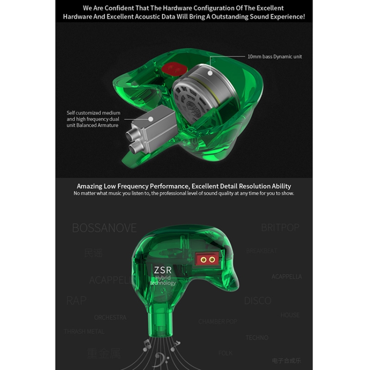 KZ ZSR 6ユニットリングアイアンインイヤー有線イヤホン、標準版