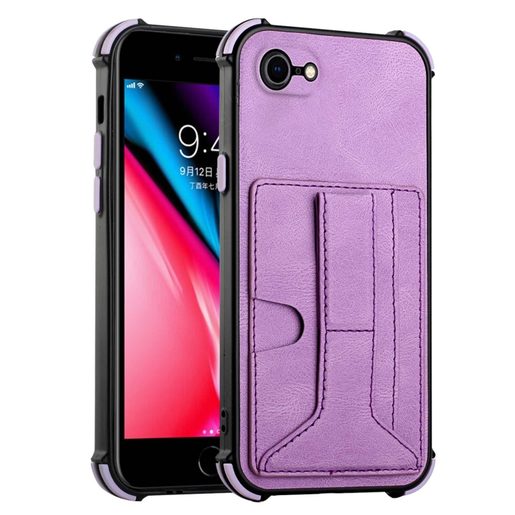 For iPhone SE 2022 / SE 2020 / 8 / 7 Dream PU+TPU Four-corner Shockproof Back Cover Case with Card Slots & Holder(Purple) For iPhone SE 2022 / SE 2020 / 8 / 7 Dream PU+TPU Four-corner Shockproof Back Cover Case with Card Slots & Holder(Purple)
