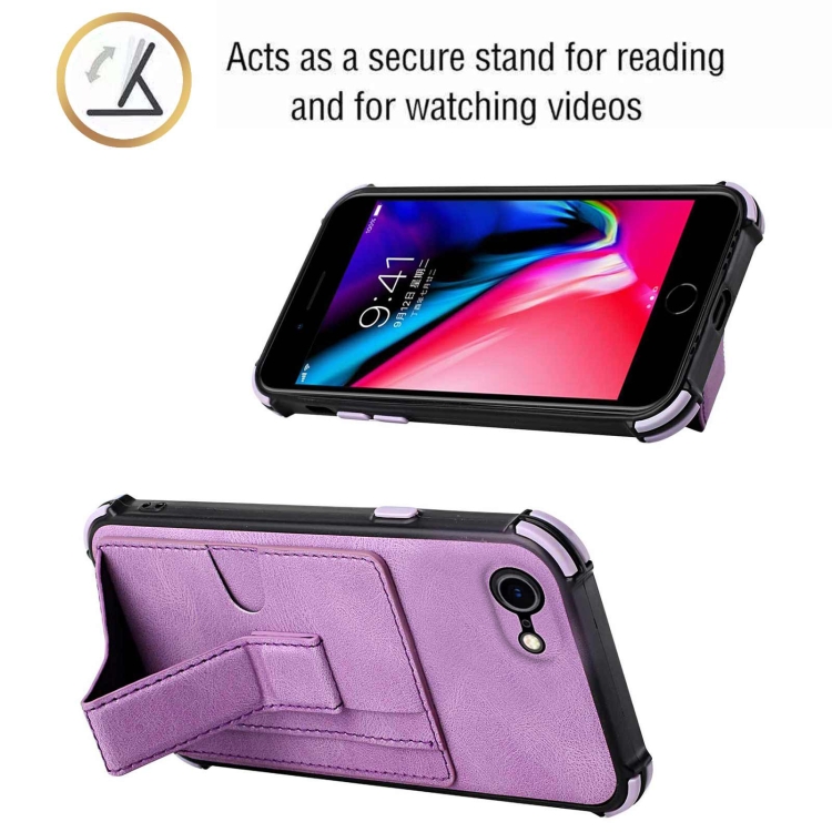 For iPhone SE 2022 / SE 2020 / 8 / 7 Dream PU+TPU Four-corner Shockproof Back Cover Case with Card Slots & Holder(Purple) For iPhone SE 2022 / SE 2020 / 8 / 7 Dream PU+TPU Four-corner Shockproof Back Cover Case with Card Slots & Holder(Purple)