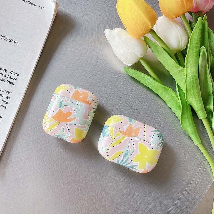 Yellow Flowers Anti-fall Wireless Earphone PC Protective Case For AirPods 1/2