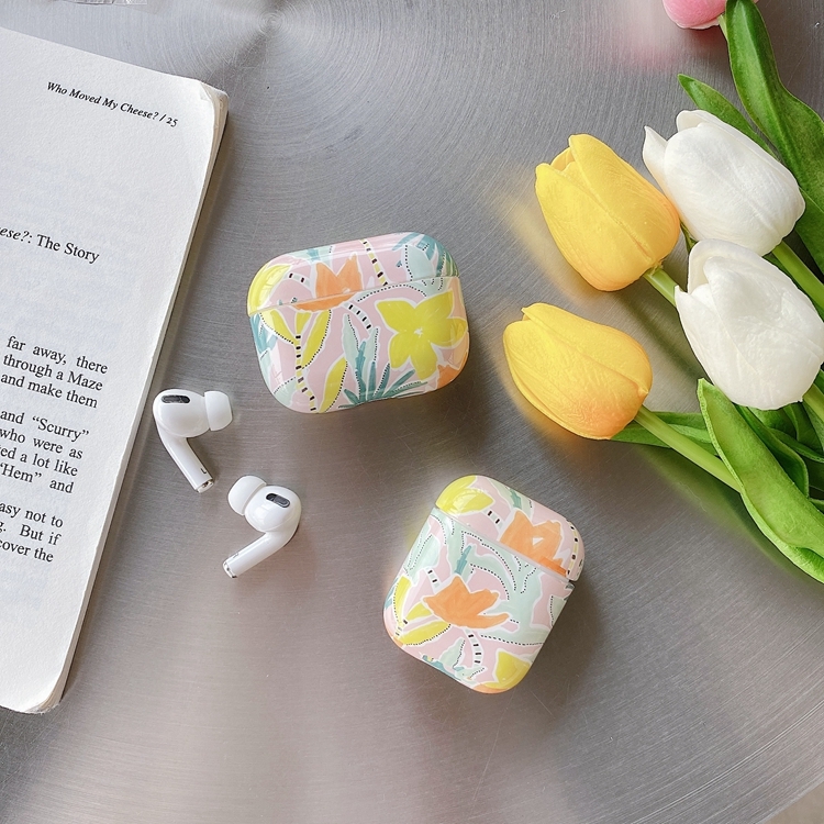 Yellow Flowers Anti-fall Wireless Earphone PC Protective Case For AirPods 1/2