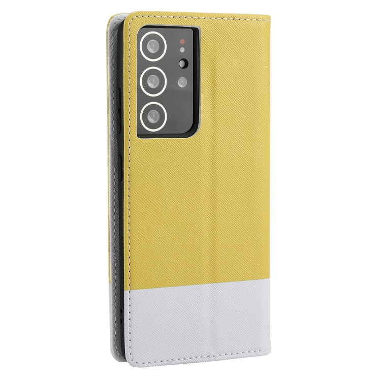 For Samsung Galaxy S21 Ultra 5G Cross Texture Magnetic Horizontal Flip Leather Case with Card Slots & Holder & Wallet(Yellow) For Samsung Galaxy S21 Ultra 5G Cross Texture Magnetic Horizontal Flip Leather Case with Card Slots & Holder & Wallet(Yellow)