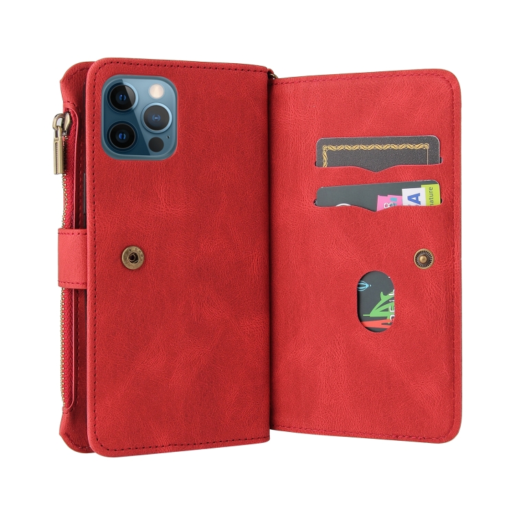 For iPhone 12 Pro Max Skin Feel PU + TPU Horizontal Flip Leather Case with Holder & 15 Cards Slot & Wallet & Zipper Pocket & Lanyard(Red) For iPhone 12 Pro Max Skin Feel PU + TPU Horizontal Flip Leather Case with Holder & 15 Cards Slot & Wallet & Zipper Pocket & Lanyard(Red)