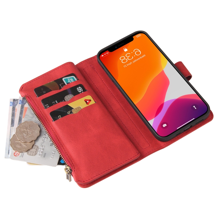 For iPhone 12 Pro Max Skin Feel PU + TPU Horizontal Flip Leather Case with Holder & 15 Cards Slot & Wallet & Zipper Pocket & Lanyard(Red) For iPhone 12 Pro Max Skin Feel PU + TPU Horizontal Flip Leather Case with Holder & 15 Cards Slot & Wallet & Zipper Pocket & Lanyard(Red)