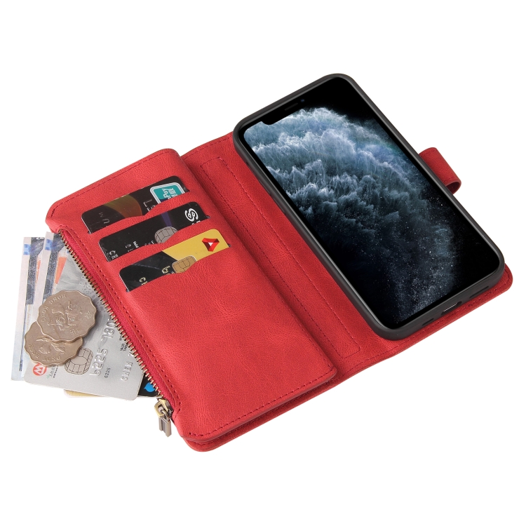 Skin Feel PU + TPU Horizontal Flip Leather Case with Holder & 15 Cards Slot & Wallet & Zipper Pocket & Lanyard For iPhone 11 Pro(Red) Skin Feel PU + TPU Horizontal Flip Leather Case with Holder & 15 Cards Slot & Wallet & Zipper Pocket & Lanyard For iPhone 11 Pro(Red)