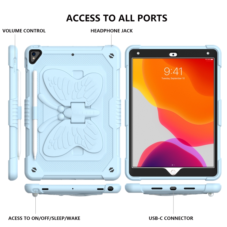 Pure Color PC + Silicone Anti-drop Protective Case with Butterfly Shape Holder & Pen Slot For iPad 10.2 2021 & 2020 & 2019 / Air 3 10.5 inch(Ice Crystal Blue) Pure Color PC + Silicone Anti-drop Protective Case with Butterfly Shape Holder & Pen Slot For iPad 10.2 2021 & 2020 & 2019 / Air 3 10.5 inch(Ice Crystal Blue)