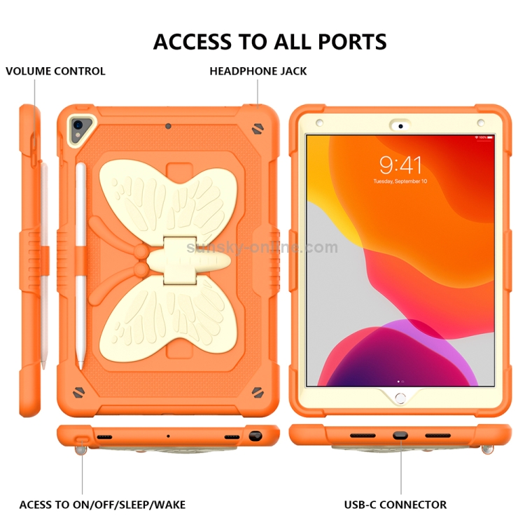 Beige PC + Silicone Anti-drop Protective Case with Butterfly Shape Holder & Pen Slot For iPad 10.2 2021 & 2020 & 2019 / Air 3 10.5 inch(Beige + Kumquat) Beige PC + Silicone Anti-drop Protective Case with Butterfly Shape Holder & Pen Slot For iPad 10.2 2021 & 2020 & 2019 / Air 3 10.5 inch(Beige + Kumquat)