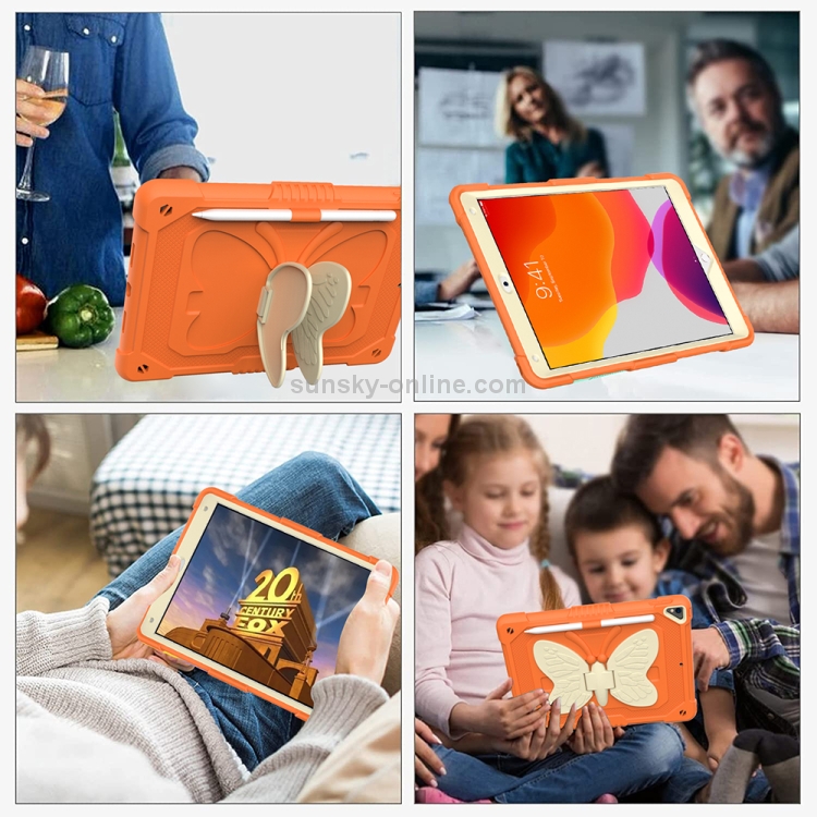 Beige PC + Silicone Anti-drop Protective Case with Butterfly Shape Holder & Pen Slot For iPad 10.2 2021 & 2020 & 2019 / Air 3 10.5 inch(Beige + Kumquat) Beige PC + Silicone Anti-drop Protective Case with Butterfly Shape Holder & Pen Slot For iPad 10.2 2021 & 2020 & 2019 / Air 3 10.5 inch(Beige + Kumquat)