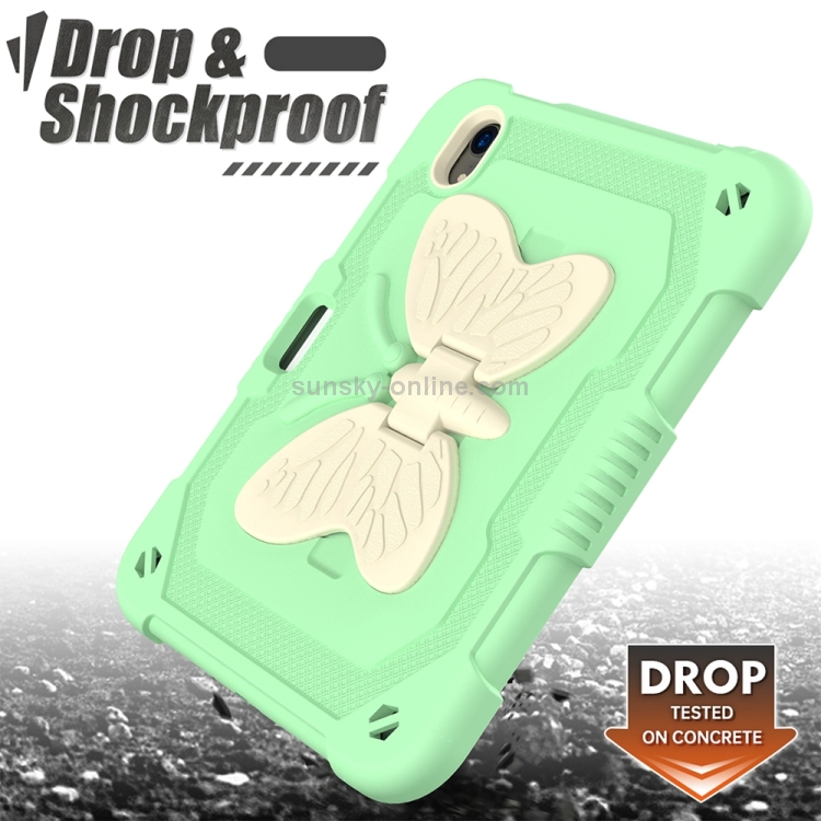 For iPad mini 6 / mini 2024 Beige PC + Silicone Anti-drop Protective Tablet Case with Butterfly Shape Holder & Pen Slot(Beige + Fresh Green) For iPad mini 6 / mini 2024 Beige PC + Silicone Anti-drop Protective Tablet Case with Butterfly Shape Holder & Pen Slot(Beige + Fresh Green)