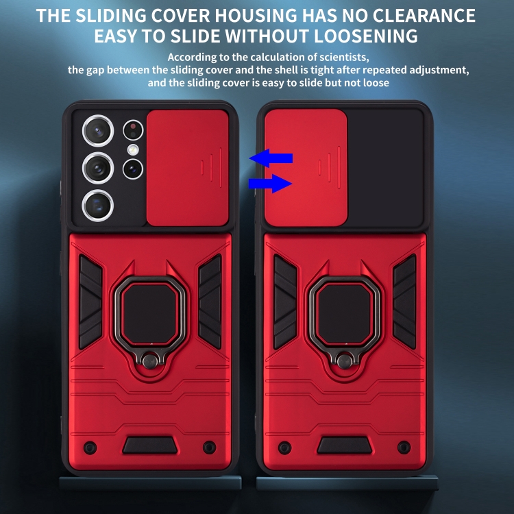 For Samsung Galaxy S21+ 5G Warrior Armor Sliding Camera Cover Design TPU + PC Shockproof Case with Ring Holder(Red) For Samsung Galaxy S21+ 5G Warrior Armor Sliding Camera Cover Design TPU + PC Shockproof Case with Ring Holder(Red)