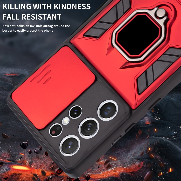 For Samsung Galaxy S21+ 5G Warrior Armor Sliding Camera Cover Design TPU + PC Shockproof Case with Ring Holder(Red) For Samsung Galaxy S21+ 5G Warrior Armor Sliding Camera Cover Design TPU + PC Shockproof Case with Ring Holder(Red)