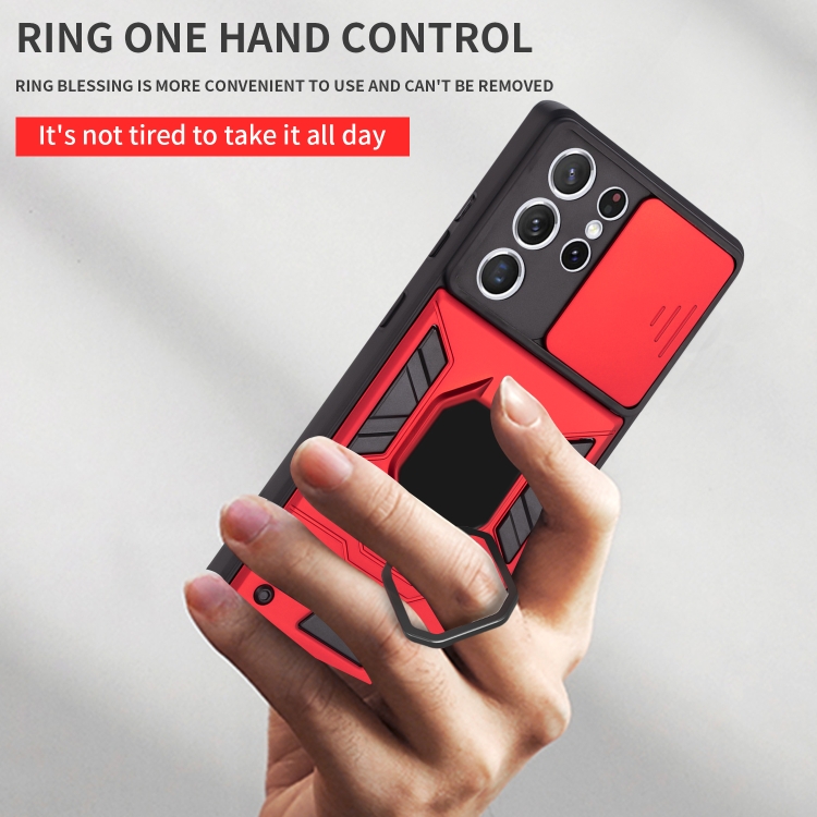 For Samsung Galaxy S21+ 5G Warrior Armor Sliding Camera Cover Design TPU + PC Shockproof Case with Ring Holder(Red) For Samsung Galaxy S21+ 5G Warrior Armor Sliding Camera Cover Design TPU + PC Shockproof Case with Ring Holder(Red)