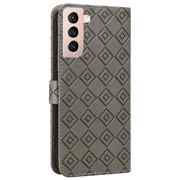For Samsung Galaxy S21+ 5G Embossed Big Small Concentric Squares Pattern Horizontal Flip Leather Case with Card Slot & Holder & Wallet(Grey) For Samsung Galaxy S21+ 5G Embossed Big Small Concentric Squares Pattern Horizontal Flip Leather Case with Card Slot & Holder & Wallet(Grey)