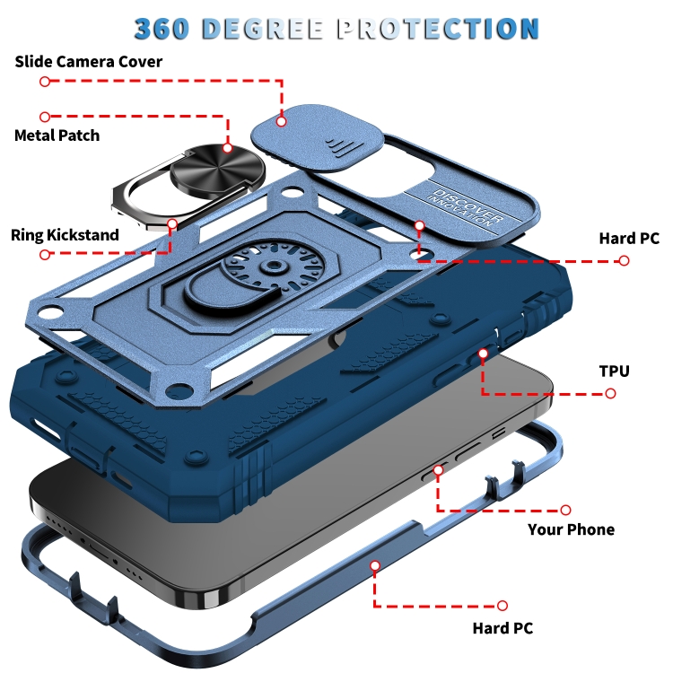 For iPhone 12 Pro Max Sliding Camera Cover Design TPU + PC Protective Case with 360 Degree Rotating Holder & Card Slot(Blue+Blue) For iPhone 12 Pro Max Sliding Camera Cover Design TPU + PC Protective Case with 360 Degree Rotating Holder & Card Slot(Blue+Blue)