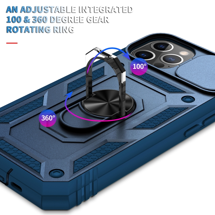 For iPhone 12 Pro Max Sliding Camera Cover Design TPU + PC Protective Case with 360 Degree Rotating Holder & Card Slot(Blue+Blue) For iPhone 12 Pro Max Sliding Camera Cover Design TPU + PC Protective Case with 360 Degree Rotating Holder & Card Slot(Blue+Blue)