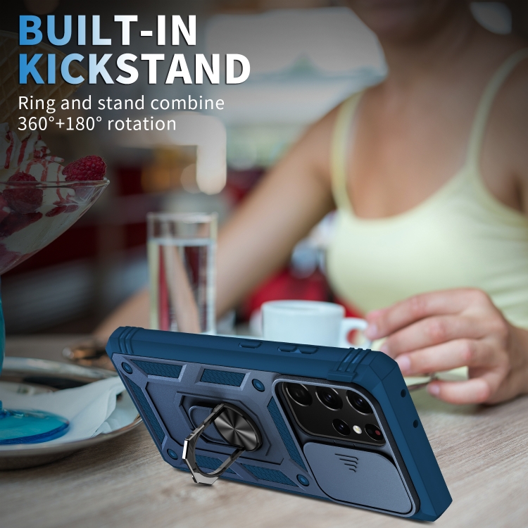 For Samsung Galaxy S21 Ultra 5G Sliding Camera Cover Design TPU + PC Protective Case with 360 Degree Rotating Holder & Card Slot(Blue+Blue) For Samsung Galaxy S21 Ultra 5G Sliding Camera Cover Design TPU + PC Protective Case with 360 Degree Rotating Holder & Card Slot(Blue+Blue)