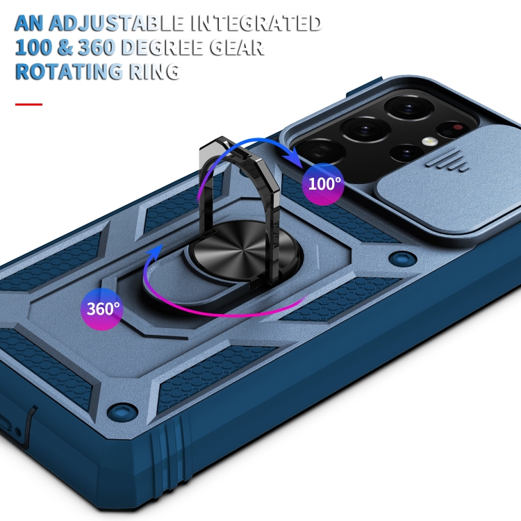 For Samsung Galaxy S21 Ultra 5G Sliding Camera Cover Design TPU + PC Protective Case with 360 Degree Rotating Holder & Card Slot(Blue+Blue) For Samsung Galaxy S21 Ultra 5G Sliding Camera Cover Design TPU + PC Protective Case with 360 Degree Rotating Holder & Card Slot(Blue+Blue)