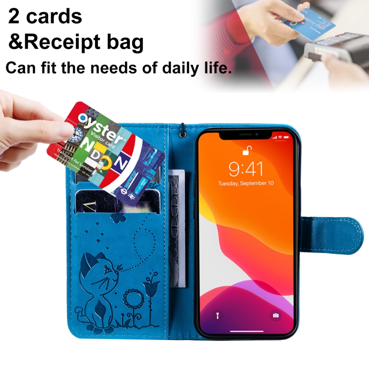 For iPhone 13 mini Cat Bee Embossing Pattern Shockproof Horizontal Flip Leather Case with Holder & Card Slots & Wallet (Blue) For iPhone 13 mini Cat Bee Embossing Pattern Shockproof Horizontal Flip Leather Case with Holder & Card Slots & Wallet (Blue)