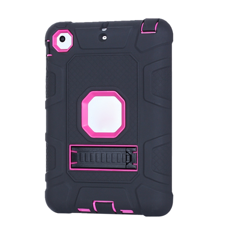 C5 Four Corners Shockproof Silicone + PC Protective Case with Holder For iPad mini 3 / 2 / 1(Black + Rose Red) C5 Four Corners Shockproof Silicone + PC Protective Case with Holder For iPad mini 3 / 2 / 1(Black + Rose Red)