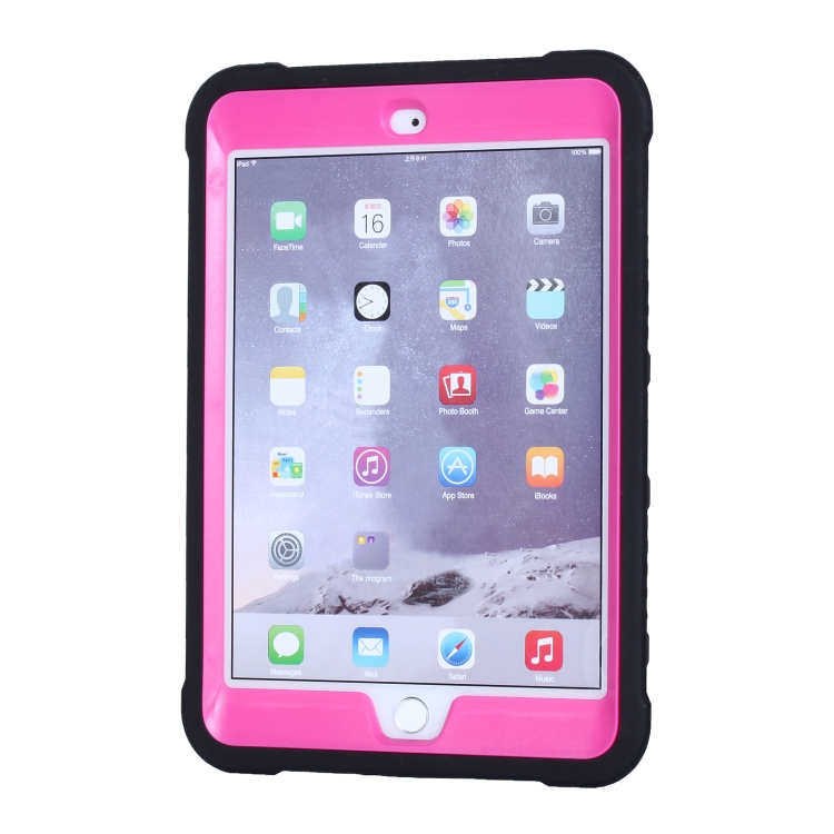 C5 Four Corners Shockproof Silicone + PC Protective Case with Holder For iPad mini 3 / 2 / 1(Black + Rose Red) C5 Four Corners Shockproof Silicone + PC Protective Case with Holder For iPad mini 3 / 2 / 1(Black + Rose Red)