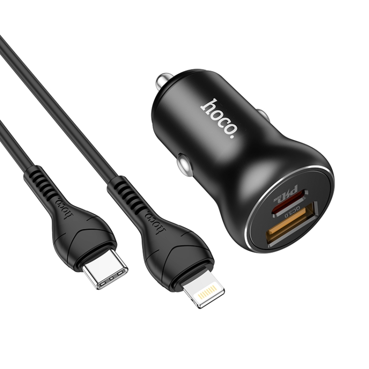 hoco NZ5 PD 30W Type-C / USB-C + QC 3.0 USB Car Charger with Type-C / USB-C to 8 Pin Data Cable(Black) hoco NZ5 PD 30W Type-C / USB-C + QC 3.0 USB Car Charger with Type-C / USB-C to 8 Pin Data Cable(Black)