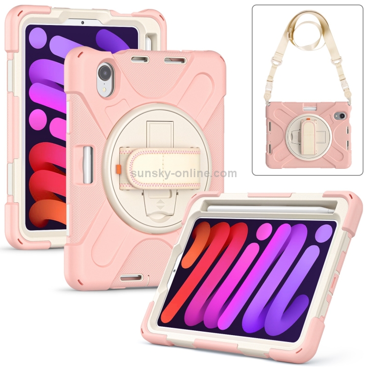 For iPad mini 6 / mini 2024 Silicone Hybrid PC Tablet Case with Grip Holder & Shoulder Strap (Rose Gold) For iPad mini 6 / mini 2024 Silicone Hybrid PC Tablet Case with Grip Holder & Shoulder Strap (Rose Gold)