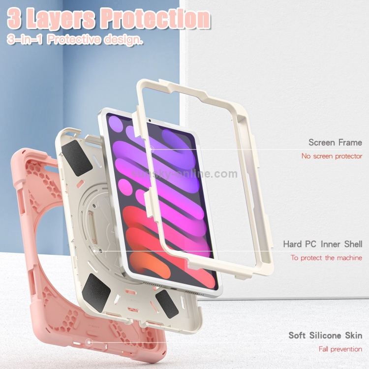 For iPad mini 6 / mini 2024 Silicone Hybrid PC Tablet Case with Grip Holder & Shoulder Strap (Rose Gold) For iPad mini 6 / mini 2024 Silicone Hybrid PC Tablet Case with Grip Holder & Shoulder Strap (Rose Gold)
