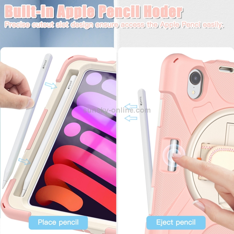 For iPad mini 6 / mini 2024 Silicone Hybrid PC Tablet Case with Grip Holder & Shoulder Strap (Rose Gold) For iPad mini 6 / mini 2024 Silicone Hybrid PC Tablet Case with Grip Holder & Shoulder Strap (Rose Gold)