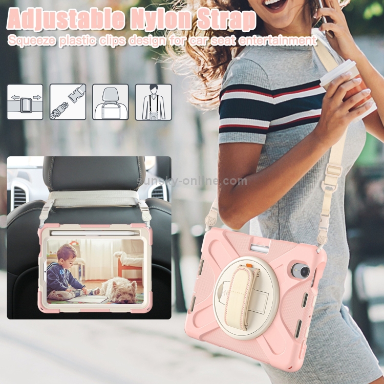 For iPad mini 6 / mini 2024 Silicone Hybrid PC Tablet Case with Grip Holder & Shoulder Strap (Rose Gold) For iPad mini 6 / mini 2024 Silicone Hybrid PC Tablet Case with Grip Holder & Shoulder Strap (Rose Gold)