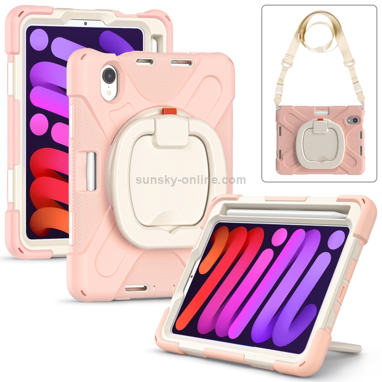 For iPad mini 6 / mini 2024 Heavy Duty Silicone Hybrid PC Tablet Case with Holder & Shoulder Strap(Rose Gold) For iPad mini 6 / mini 2024 Heavy Duty Silicone Hybrid PC Tablet Case with Holder & Shoulder Strap(Rose Gold)