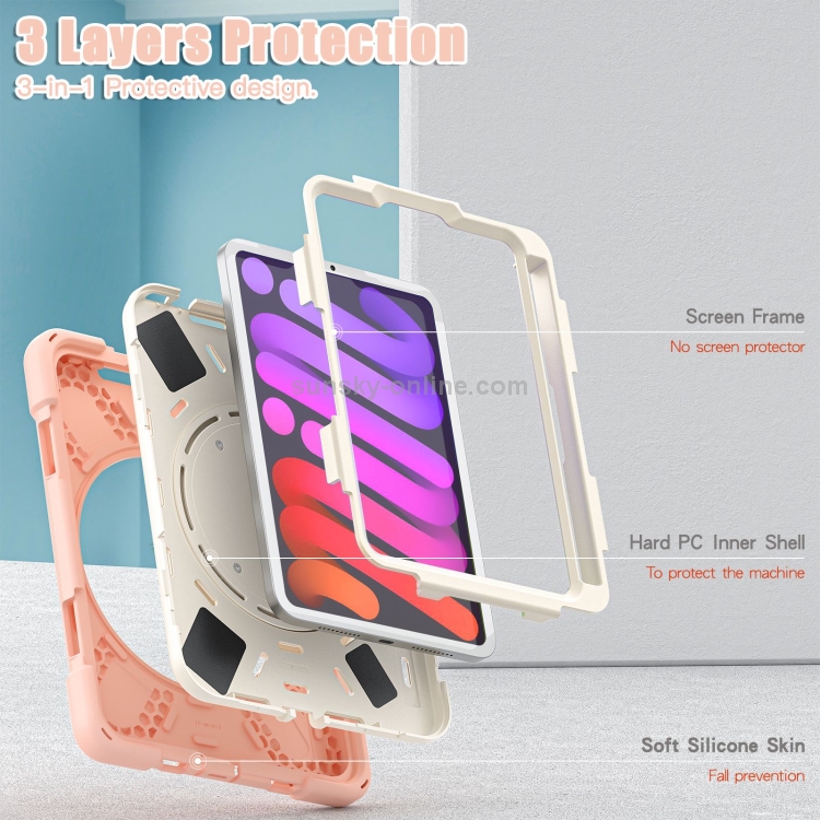 For iPad mini 6 / mini 2024 Heavy Duty Silicone Hybrid PC Tablet Case with Holder & Shoulder Strap(Rose Gold) For iPad mini 6 / mini 2024 Heavy Duty Silicone Hybrid PC Tablet Case with Holder & Shoulder Strap(Rose Gold)