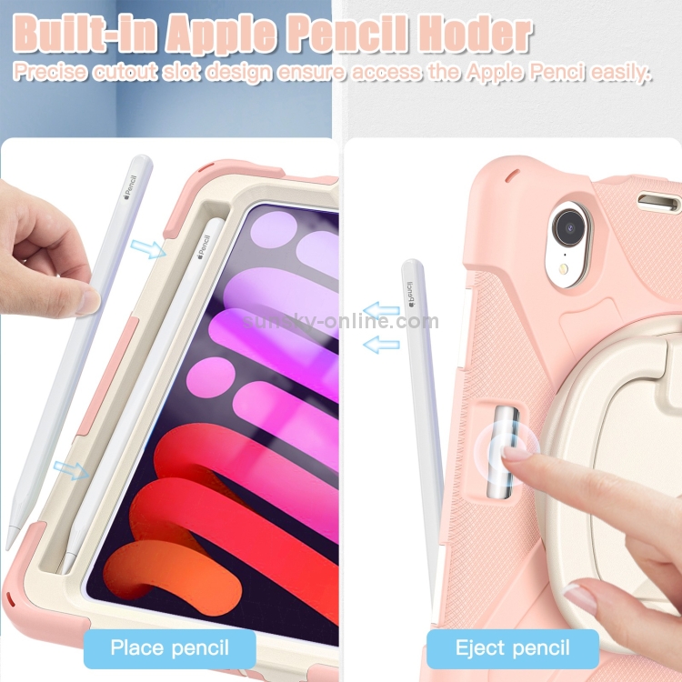 For iPad mini 6 / mini 2024 Heavy Duty Silicone Hybrid PC Tablet Case with Holder & Shoulder Strap(Rose Gold) For iPad mini 6 / mini 2024 Heavy Duty Silicone Hybrid PC Tablet Case with Holder & Shoulder Strap(Rose Gold)