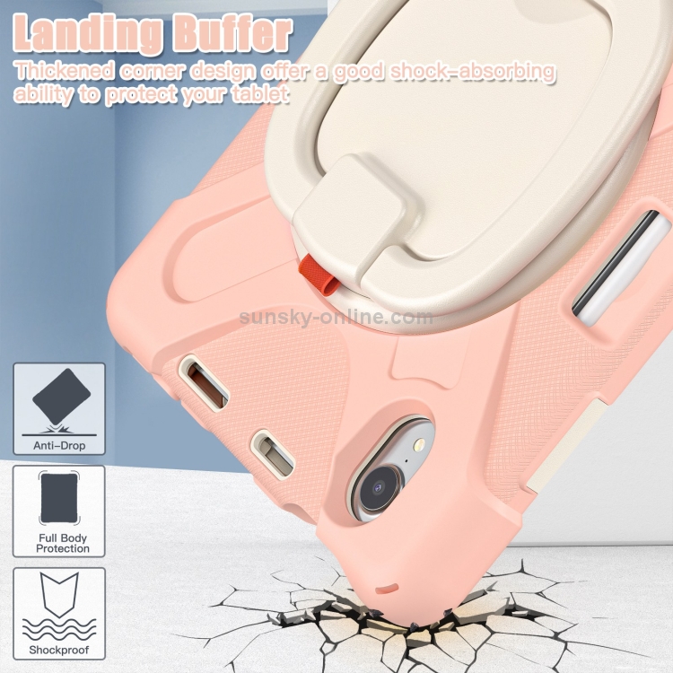 For iPad mini 6 / mini 2024 Heavy Duty Silicone Hybrid PC Tablet Case with Holder & Shoulder Strap(Rose Gold) For iPad mini 6 / mini 2024 Heavy Duty Silicone Hybrid PC Tablet Case with Holder & Shoulder Strap(Rose Gold)