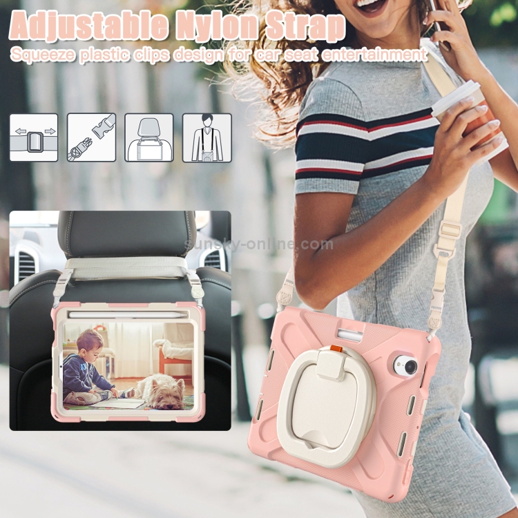 For iPad mini 6 / mini 2024 Heavy Duty Silicone Hybrid PC Tablet Case with Holder & Shoulder Strap(Rose Gold) For iPad mini 6 / mini 2024 Heavy Duty Silicone Hybrid PC Tablet Case with Holder & Shoulder Strap(Rose Gold)