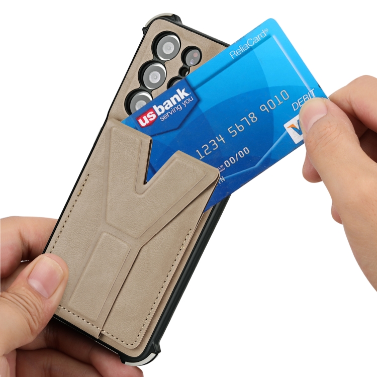 For Samsung Galaxy S21 Ultra 5G Y Style Multifunction Card Stand Back Cover PU + TPU + PC Magnetic Shockproof Case(Khaki) For Samsung Galaxy S21 Ultra 5G Y Style Multifunction Card Stand Back Cover PU + TPU + PC Magnetic Shockproof Case(Khaki)